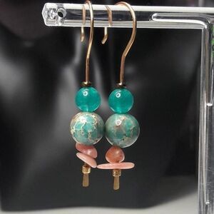 Boho Earrings  425# Apatite Imperial Jasper Cherry Quartz Brass ShepherdStaff